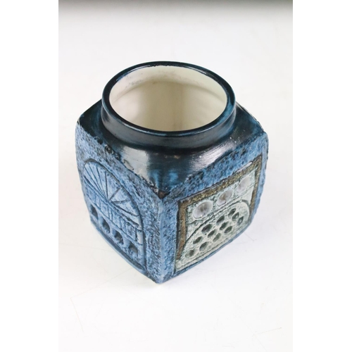 2 - Troika Cornish pottery 1960's cube vase having textured sides in a blue colourway. Signed Troika wit... 