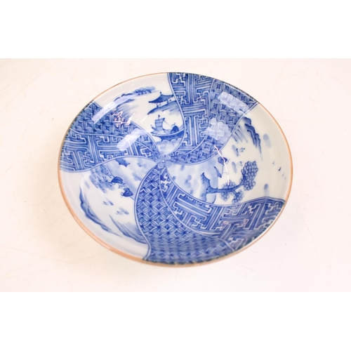 30 - Group of assorted Chinese and Japanese blue and white ceramics to include a Japanese  dish with land... 