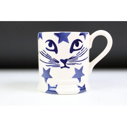 33 - Pair of Emma Bridgewater Mugs decorated in the blue pusseycat and star pattern, 10cm high