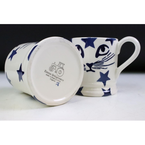 33 - Pair of Emma Bridgewater Mugs decorated in the blue pusseycat and star pattern, 10cm high