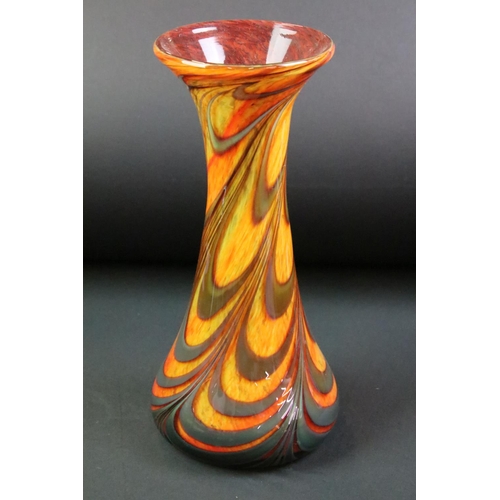 60 - Two Gibraltar crystal studio art glass vases to include one mottled orange and iridescent glass vase... 