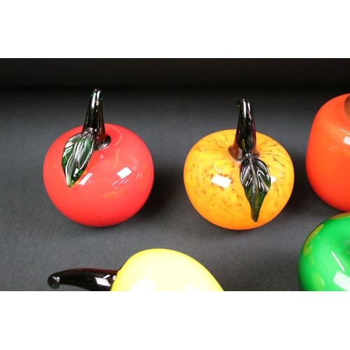 64 - Collection of Murano glass style fruit ornaments including tomatoes, bananas, apples etc. Banana mea... 