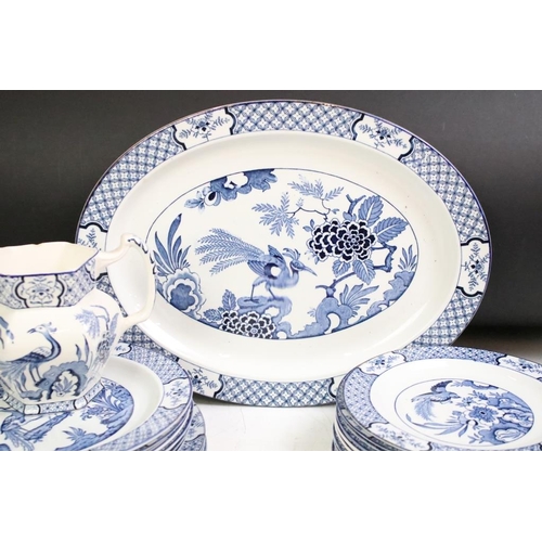 25 - Wood & Sons Yuan pattern blue and white dinner service to include 5 graduating platters, side plates... 