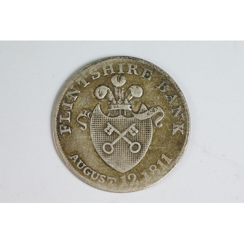 82 - A British Flintshire Bank August 12th 1811 silver one shilling bank token.