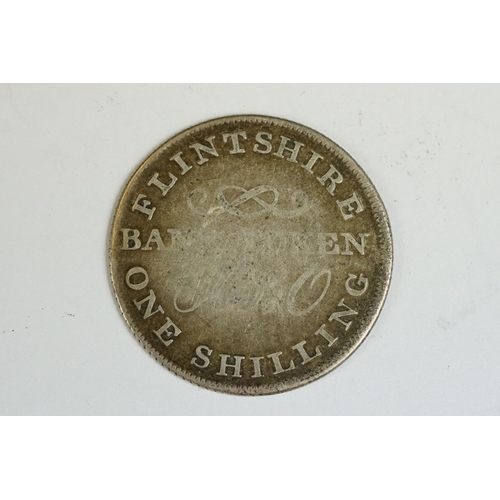 82 - A British Flintshire Bank August 12th 1811 silver one shilling bank token.