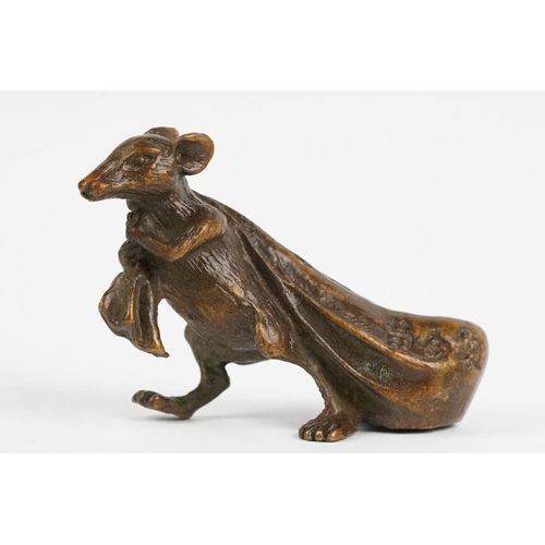 219 - An ornamental Solid bronze lucky fortune rat with bag.