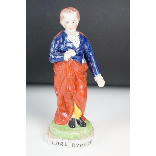 64 - 19th Century Victorian Lord Byron Staffordshire figurine, together with two carved stone bowls, a si... 