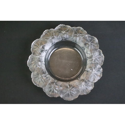 74 - Lalique 'Honfleur' pattern moulded glass circular dish, the border moulded with frosted leaves, sign... 