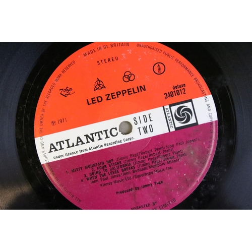 822 - Vinyl - Led Zeppelin IV Four Symbols (2401012) Plum Atlantic labels, Hop to label and inner, inner h... 