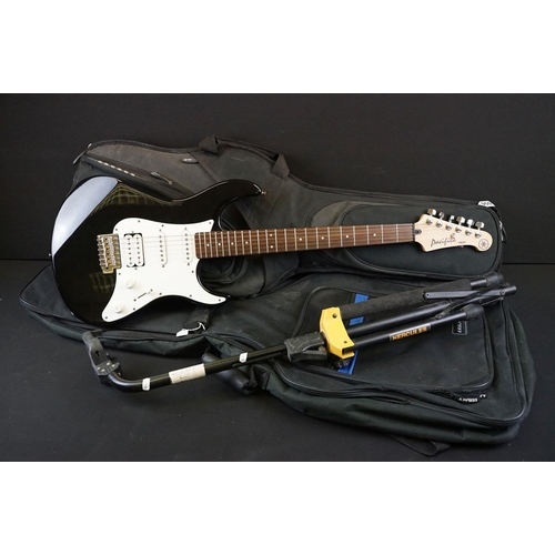 950 - Guitar - Yamaha Pacifica electric guitar in black finish, with a Ritter soft case / gig bag