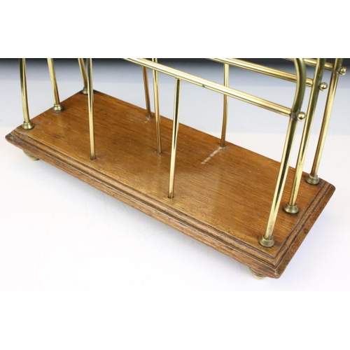 586 - Edwardian Brass and Oak Magazine Rack, 37cm high