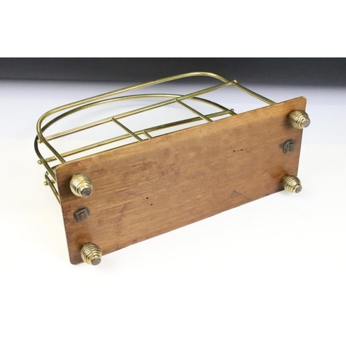 586 - Edwardian Brass and Oak Magazine Rack, 37cm high