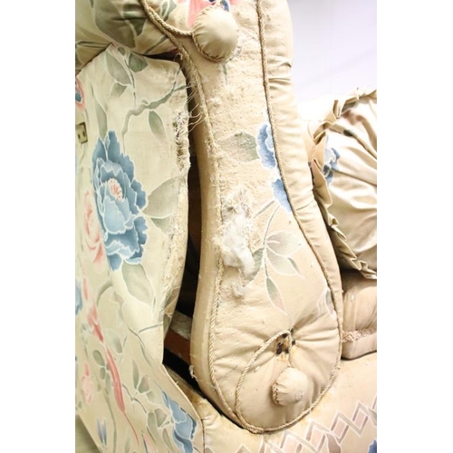 641 - Early 20th century Ottoman Daybed upholstered in cream floral fabric with bolster cushion, raised on... 