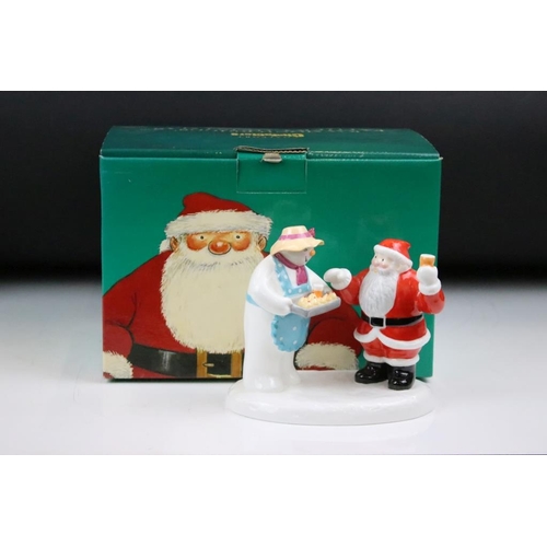 116 - Three Coalport Characters Father Christmas figurines - Raymond Briggs' Line Dancing 0659, All Home M... 