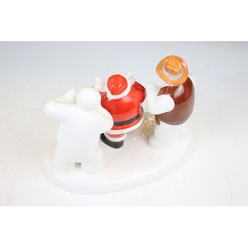 116 - Three Coalport Characters Father Christmas figurines - Raymond Briggs' Line Dancing 0659, All Home M... 