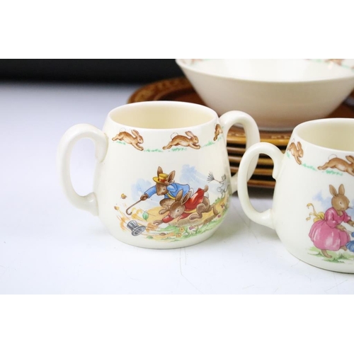 136 - Royal Doulton Bunnykins ceramics to include two twin handled cups, two baby bowl round dishes and an... 