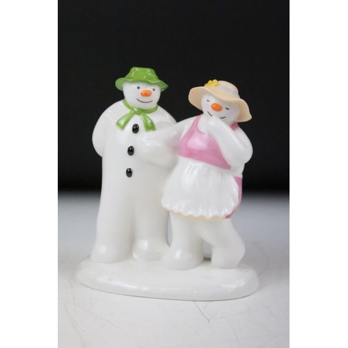 137 - Four Coalport Characters The Snowman figurines to include; Snowman core money box,  Having a Party (... 