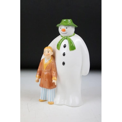 137 - Four Coalport Characters The Snowman figurines to include; Snowman core money box,  Having a Party (... 