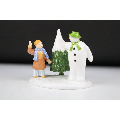 137 - Four Coalport Characters The Snowman figurines to include; Snowman core money box,  Having a Party (... 