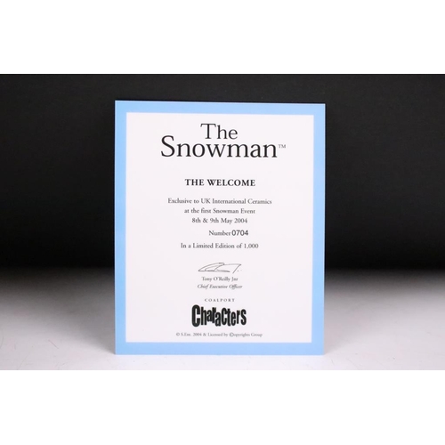 142 - Four Coalport Characters The Snowman figurines to include Just Like Me (544/1000), The Welcome (704/... 