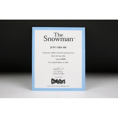 142 - Four Coalport Characters The Snowman figurines to include Just Like Me (544/1000), The Welcome (704/... 