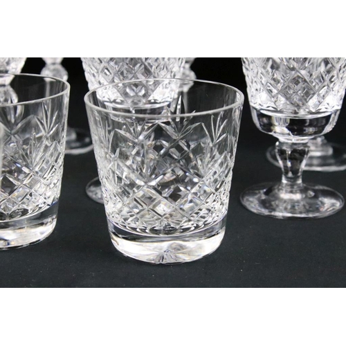 147 - Group of eighteen cut crystal glasses to include wine, tumblers, and sherry glasses. Some with Webb ... 