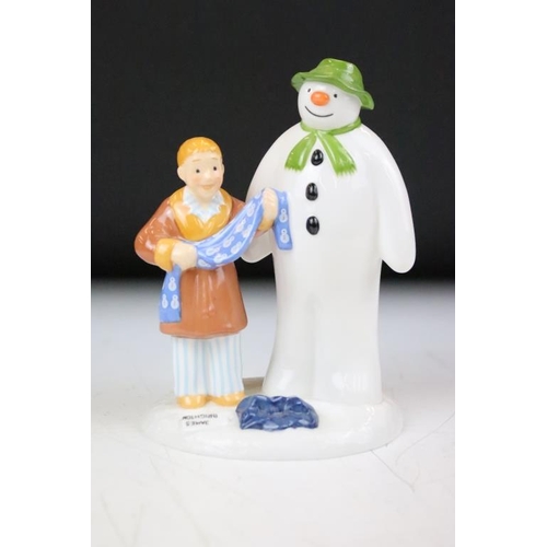 149 - Four Coalport Characters The Snowmen figurines to include; Building the Snowman, the Soloist (188/10... 