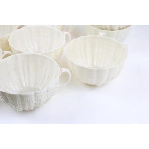 150 - Late 19th / early 29th Century Belleek Tridacna pattern tea service having urchin moulded bodes with... 