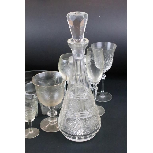 154 - Collection of 19th Century and later glassware to include Loetz Moser crackle glass pitcher (unsigne... 