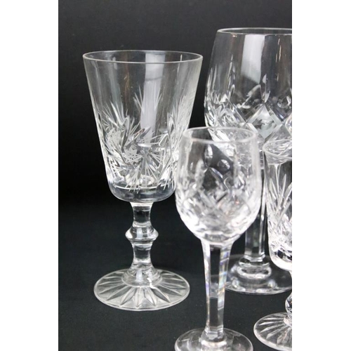 156 - Collection of cut crystal glasses to include Royal Doulton wine glasses, sherry glasses, tumblers, b... 