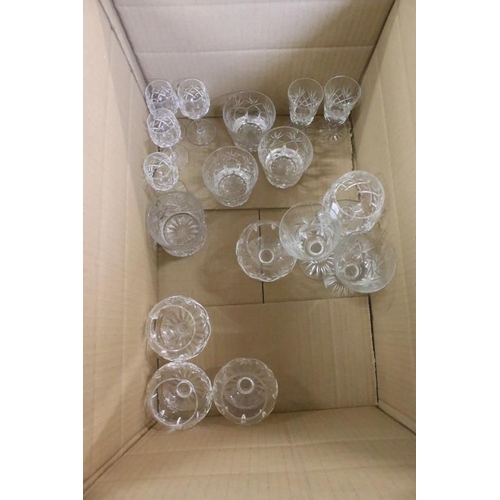 156 - Collection of cut crystal glasses to include Royal Doulton wine glasses, sherry glasses, tumblers, b... 