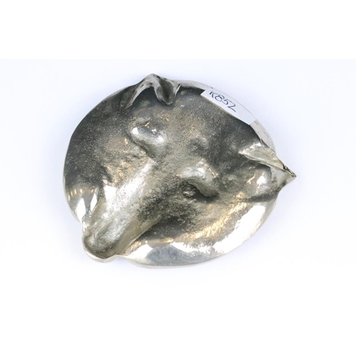 220 - A vintage white metal pin dish in the form of a fox head.