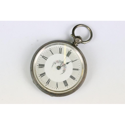 222 - Two silver cased ladies fob watches with decorative enamel dials.