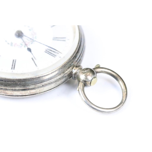 222 - Two silver cased ladies fob watches with decorative enamel dials.