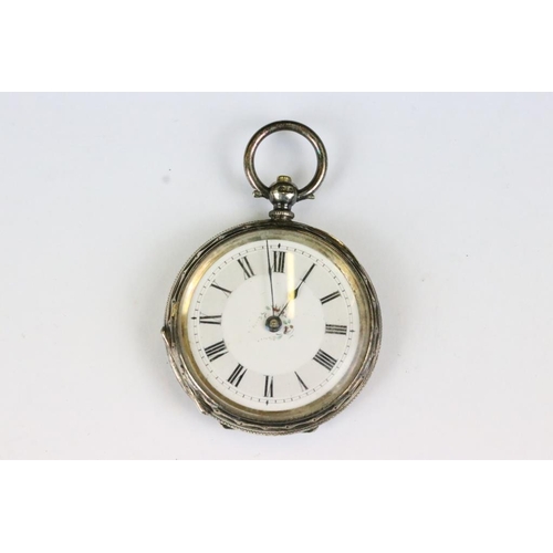 222 - Two silver cased ladies fob watches with decorative enamel dials.