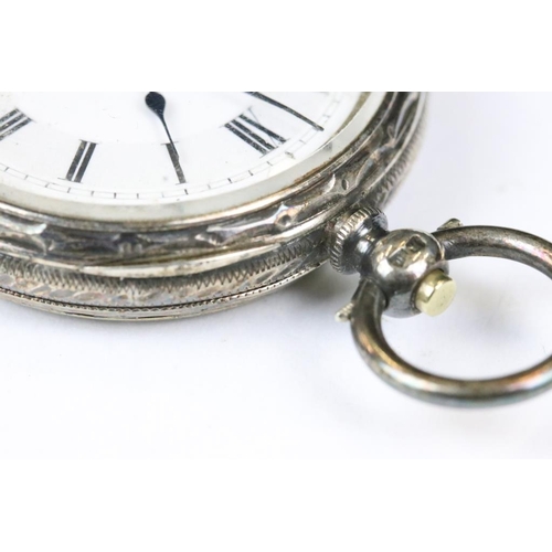 222 - Two silver cased ladies fob watches with decorative enamel dials.