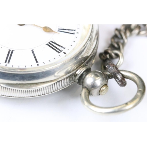 224 - An antique silver cased pocket watch together with a fully hallmarked sterling silver albert chain w... 