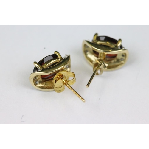 238 - Pair of 10ct Yellow Gold Garnet and Diamond Earrings