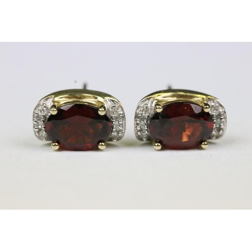 238 - Pair of 10ct Yellow Gold Garnet and Diamond Earrings