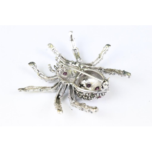 247 - Silver Marcasite and Ruby Spider Brooch