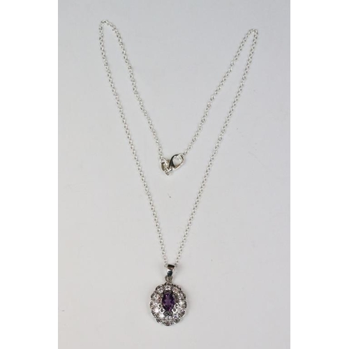 260 - Silver CZ and Amethyst Pendant Necklace