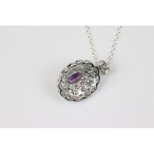 260 - Silver CZ and Amethyst Pendant Necklace