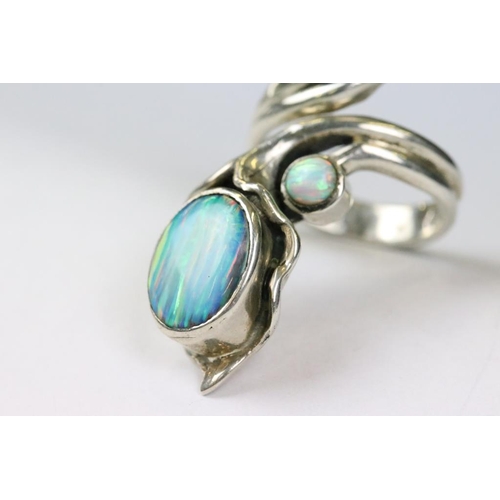 261 - Silver Art Nouveau style Dress Ring set with Opal panels