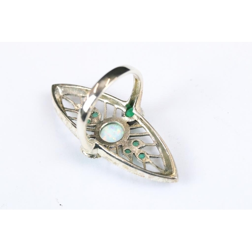 272 - Silver Dress Ring in the Art Nouveau style with central Opal panel