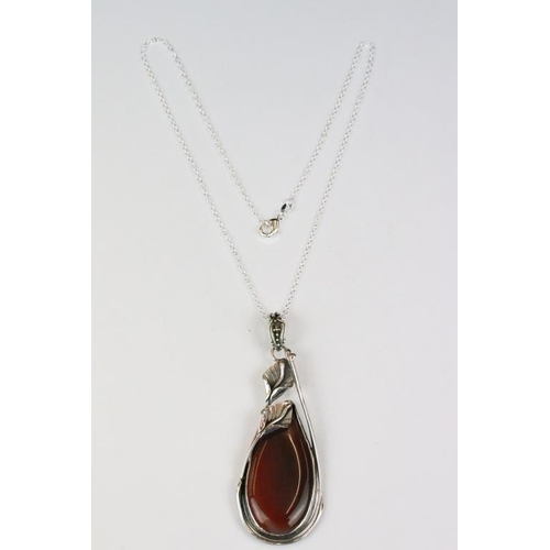 275 - Large Silver and Polished Hardstone Pendant Necklace in the Art Nouveau style