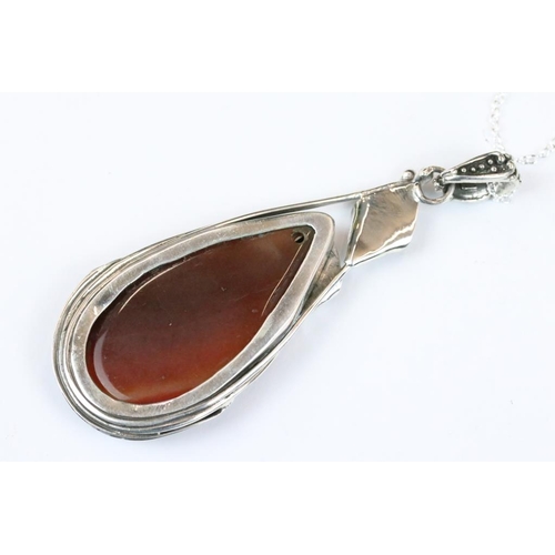 275 - Large Silver and Polished Hardstone Pendant Necklace in the Art Nouveau style