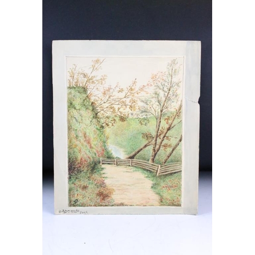 295 - A collection of landscape watercolours by Lawrence Toombs together with a Danish bangle bracelet.