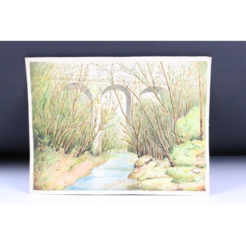 295 - A collection of landscape watercolours by Lawrence Toombs together with a Danish bangle bracelet.