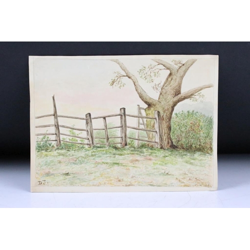 295 - A collection of landscape watercolours by Lawrence Toombs together with a Danish bangle bracelet.