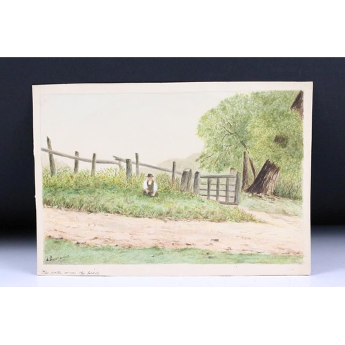 295 - A collection of landscape watercolours by Lawrence Toombs together with a Danish bangle bracelet.